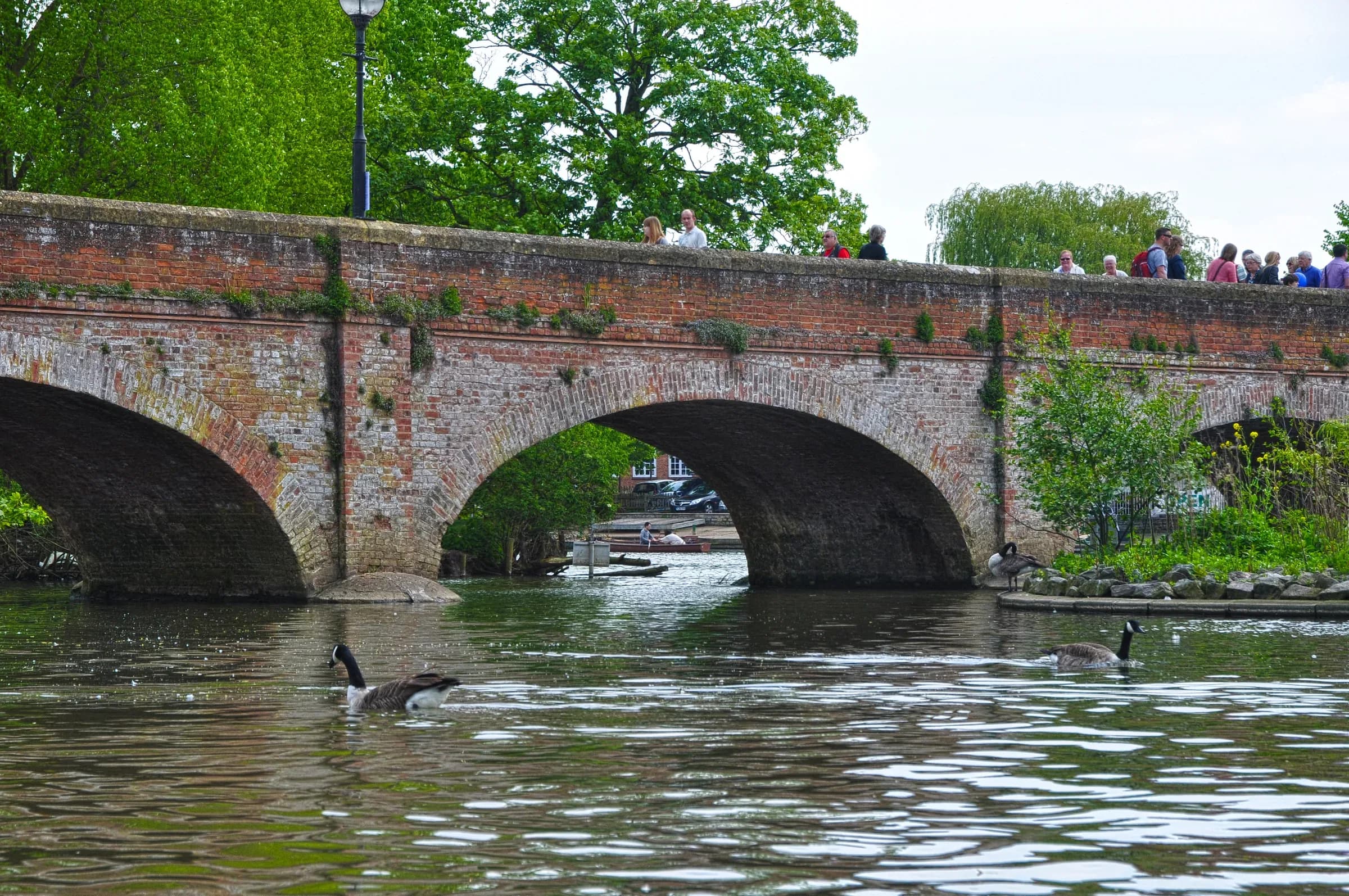 The River Avon at Stratford-upon-Avon, with boats moored along the bank.
