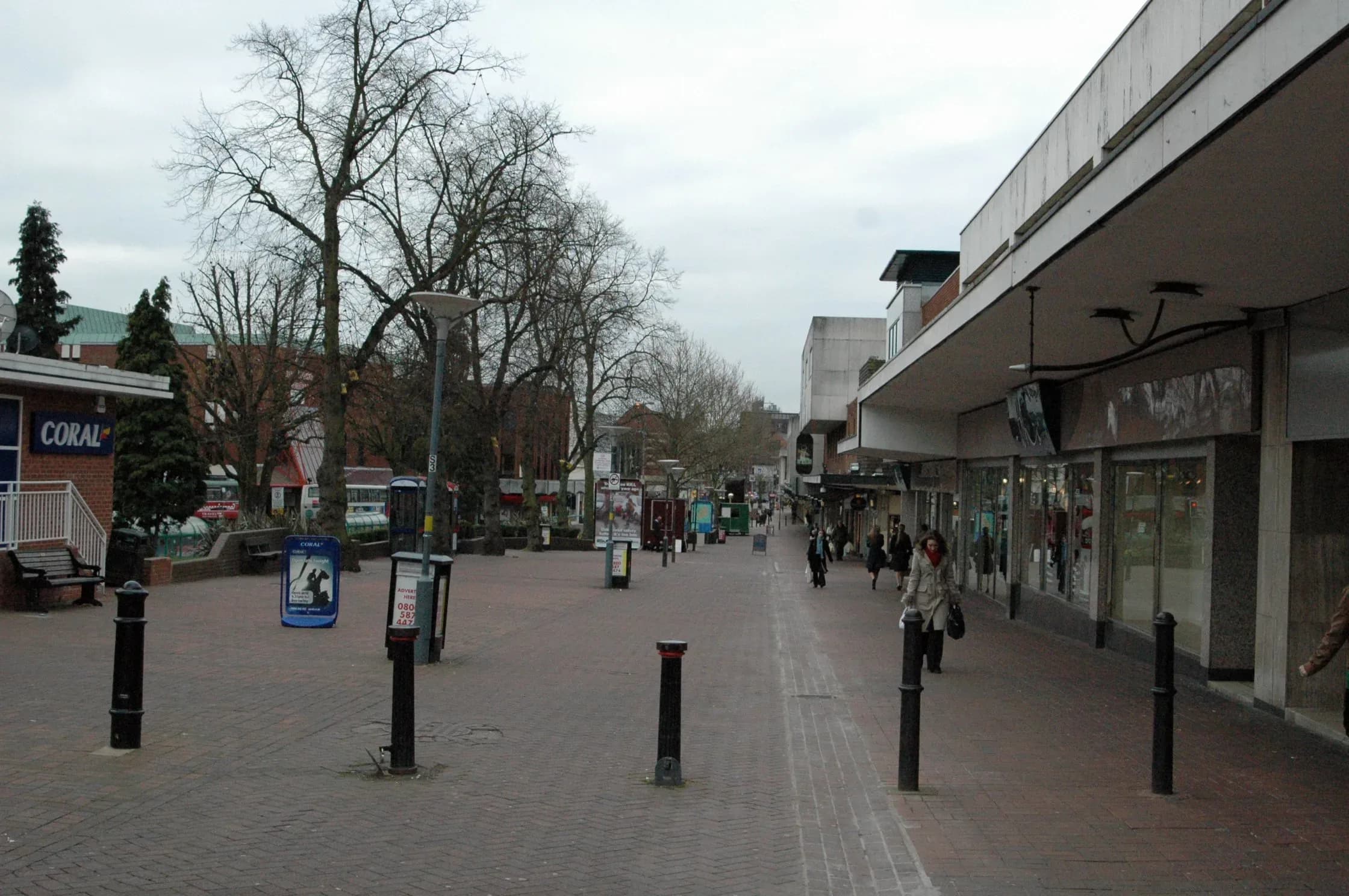 The centre of Sutton Coldfield, looking along its main shopping street.